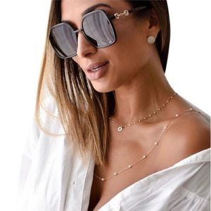 New 💯 Authentic Gucci Black Grey Square Ladies Gg0890s 001 55 Sunglasses